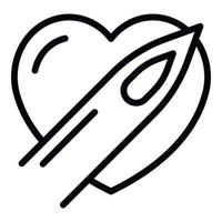 icône de coeur d'aiguille de tatouage, style de contour vecteur