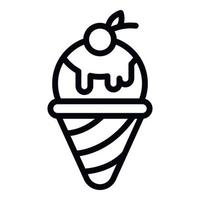 cornet de crème glacée avec icône cerise, style de contour vecteur