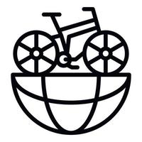 icône de location de vélo mondial, style de contour vecteur