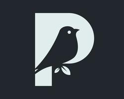 lettre p pigeon colombe moineau oiseau animal aile nature silhouette espace négatif vecteur création de logo