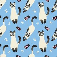 handraw chat mignon motif sans couture fond bleu vecteur