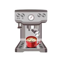 machine à café avec une tasse de cappuccino en technique plate vecteur