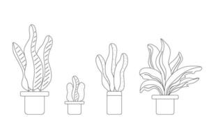 plantes en pot de plantes d'intérieur définies par l'illustration de la collection de jeu de lignes fines noires. vecteur