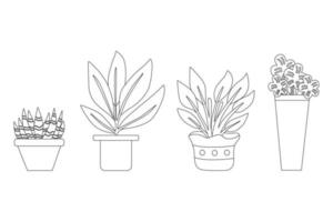 plantes filtrantes à air dans les autres mises en pot par illustration de collection de jeu de lignes fines noires. vecteur