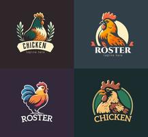 ensemble d'illustration d'étiquette de logo de liste de poulet. vecteur de logo de mascotte de poulet