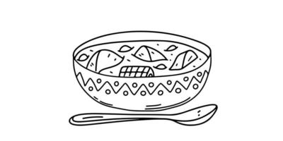 sancocho dans un style doodle dessiné à la main. soupe traditionnelle du panama. illustration vectorielle. vecteur