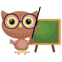 hibou professeur enseigne la classe. retour au vecteur de conception de l'école. dessin animé de vecteur