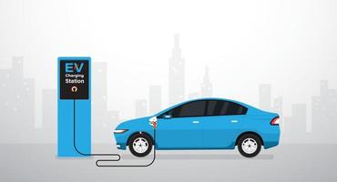 batterie de voiture électrique ev charge à la station. illustration vectorielle vecteur