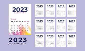 modèle de calendrier mural mensuel pour l'année 2023. la semaine commence le dimanche. calendrier d'entreprise et d'entreprise., modèles de 12 mois. Conception de planificateur de calendrier mural minimal 2023 pour le modèle d'impression. vecteur
