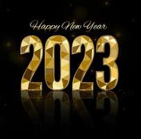 Conception de fond de bonne année 2023. carte postale, bannière, affiche. lettrage manuscrit, design, mousseux, or, étoile. vecteur
