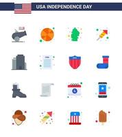 16 usa pack plat de signes et symboles de la fête de l'indépendance du bureau jour cactus festival feu travail modifiable usa day vector design elements