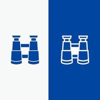 jumelles recherche ligne de montre et glyphe icône solide bannière bleue ligne et glyphe icône solide bannière bleue vecteur