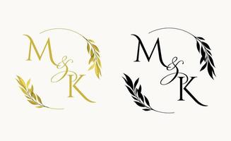 logo monogramme floral de mariage initial mk. vecteur