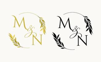 logo monogramme floral de mariage initial mn. vecteur