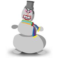 bonhomme de neige avec un seau sur la tête. écharpe lumineuse et bras ronds. illustration vectorielle. vecteur