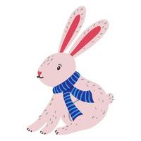 illustration vectorielle de lapin mignon en écharpe d'hiver. illustration vectorielle pour l'année du lapin avec le symbole de l'année vecteur