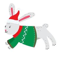 illustration vectorielle de lapin de noël drôle en pull et chapeau de noël vecteur