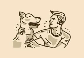 illustration vintage de l'homme avec un chien vecteur