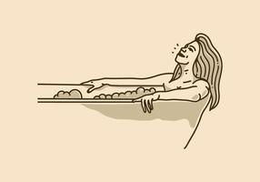 illustration vintage de femme se détendre sur la baignoire vecteur