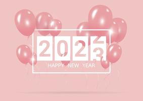 bonne année 2023 avec concept de ballon rose créatif sur fond rose pastel pour l'espace de copie. notion minimale. illustration vectorielle vecteur