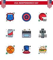 9 icônes créatives des états-unis signes d'indépendance modernes et symboles du 4 juillet de cola canette de bière américaine éléments de conception vectoriels modifiables de l'état des états-unis vecteur