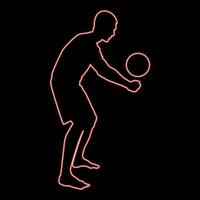 joueur de volley-ball au néon frappe la balle avec la silhouette du bas vue latérale icône de balle d'attaque couleur rouge illustration vectorielle image style plat vecteur