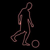 homme néon donne un coup de pied au ballon silhouette joueur de football coup de pied dans le ballon vue de côté icône couleur rouge illustration vectorielle image style plat vecteur