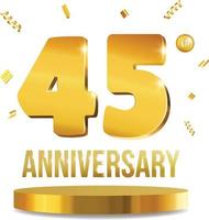 joyeux anniversaire célébration numéros 3d composition dorée 45 ans vecteur