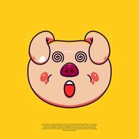 émoticône d'illustration d'emoji tête de cochon étourdi mignon. dessin animé de conception plate vecteur