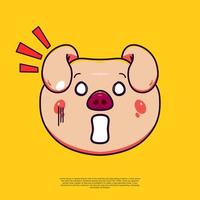 émoticône d'illustration d'emoji de tête de cochon effrayant mignon. dessin animé design plat vecteur