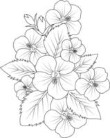 ensemble d'une fleur d'hibiscus stylisée décorative isolée sur fond blanc. illustration vectorielle très détaillée, style griffonnage et zen, conception de tatouage vecteur