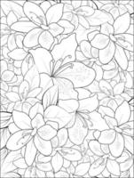 main dessinée belle azalée à feuilles persistantes rani, silhouettes de fleurs de fleurs sauvages à partir d'arts de lignes simples sur un livre de coloriage de conception de fond blanc. vecteur