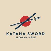 Épée katana logo japonais design d'illustration vectorielle vintage vecteur