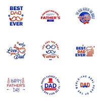 je t'aime papa conception de cartes pour la collection de typographie heureuse fête des pères 9 éléments de conception vectoriels modifiables de conception bleue et rouge vecteur