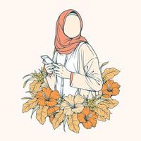 femme musulmane élégante et branchée en hijab mode illustration vectorielle dessin au trait isolé pour la mode boutique vecteur