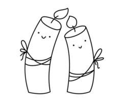 couple d'amour heureux souriant doodle romantique brûlant des bougies. illustration de noël de ligne vectorielle. paire d'éléments mignons pour la conception d'hiver. concept de joie et de famille. style scandinave vecteur