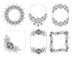 cadre de fleurs de conception de couronne avec des fleurs et des feuilles élégantes vecteur