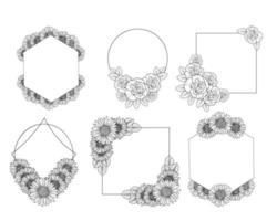 couronne de fleurs et clipart de cadre floral pour les éléments d'invitation de mariage vecteur