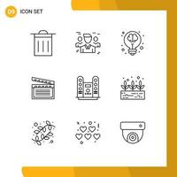 ensemble de 9 contours vectoriels sur la grille pour le cinéma vidéo ampoule movi science éléments de conception vectoriels modifiables vecteur
