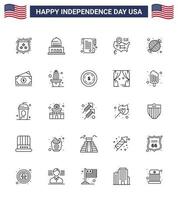 pack de 25 lignes créatives liées à la fête de l'indépendance des états-unis de grill barbecue papier alimentaire carte modifiable usa day vector design elements