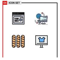 groupe de 4 couleurs plates remplies de signes et de symboles pour le mot-clé pain surveillance web pain éléments de conception vectoriels modifiables vecteur