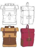 ensemble d'illustration de sacs à dos de vecteur. sacs à dos pour étudiants, voyageurs et touristes. vecteur