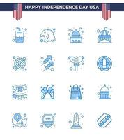 joyeux jour de l'indépendance 16 pack d'icônes blues pour le web et l'impression célébration grill house barbecue nourriture modifiable usa day vector design elements