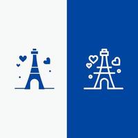 tour amour coeur mariage ligne et glyphe icône solide bannière bleue ligne et glyphe icône solide bannière bleue vecteur