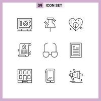 symboles d'icônes universelles groupe de 9 contours modernes de lecteur ebook ampoule vue lunettes éléments de conception vectoriels modifiables vecteur