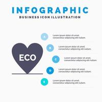 éco coeur amour environnement solide icône infographie 5 étapes présentation fond vecteur