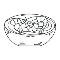 nouilles udon japonaises avec illustration de doodle de crevettes vecteur