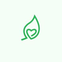 feuille verte et logo d'amour et vecteur d'icône