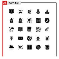 25 pack de glyphes solides d'interface utilisateur de signes et symboles modernes de la construction d'éléments de conception vectoriels modifiables de pot d'eau de localisation pongal vecteur