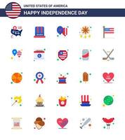 pack d'icônes joyeux jour de l'indépendance 25 appartements pour le web et l'impression drapeau uni célébrer la décoration occidentale éléments de conception vectoriels modifiables usa day vecteur